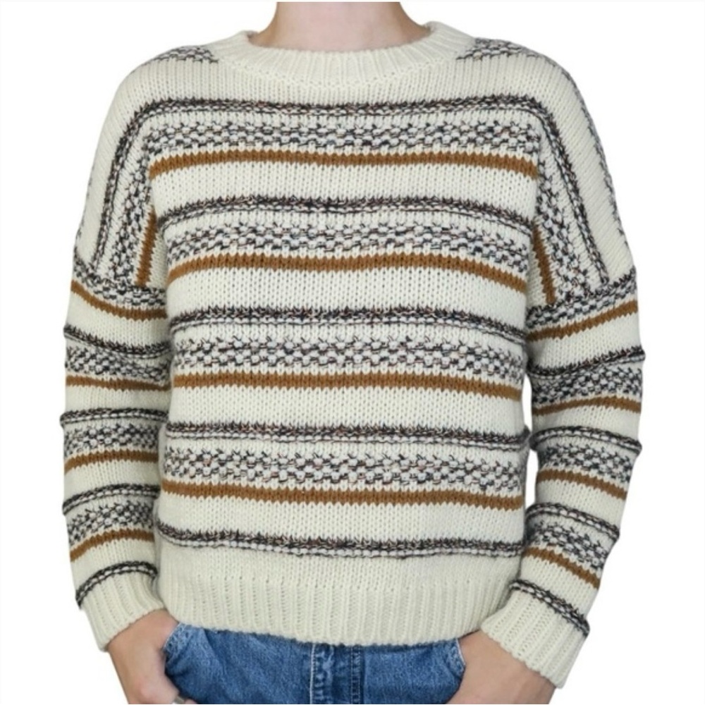 Elsamanda Cropped Sweater Striped Italian Wool Blend SZ M EUC